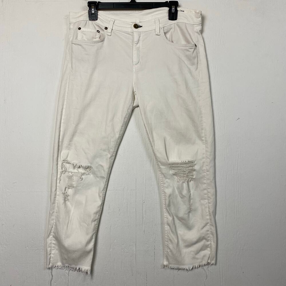 Rag & Bone Dre White Distressed Capri Jean Size 32